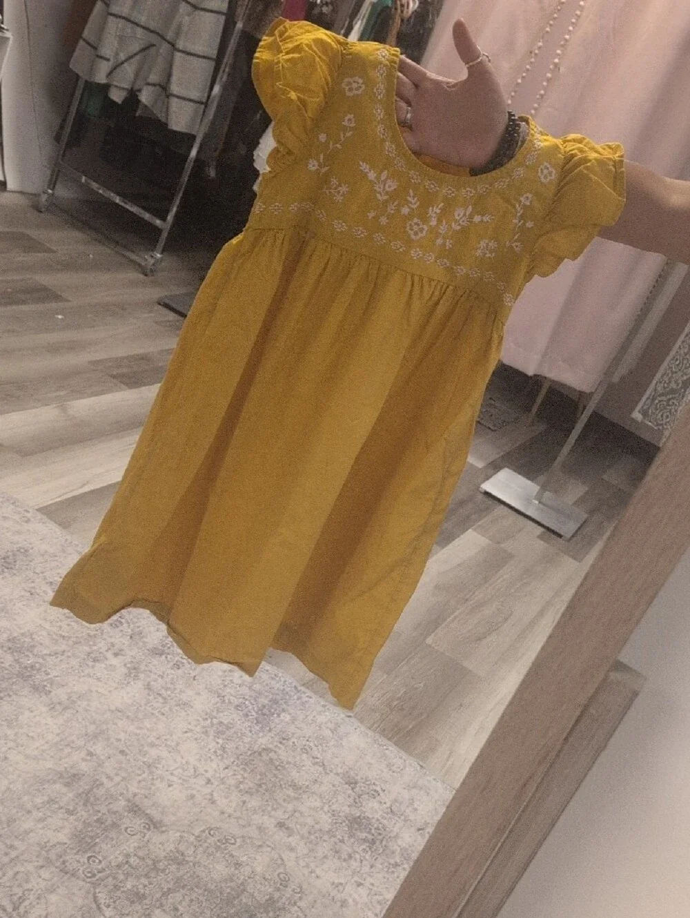 GAP Yellow Embroidered Flutter-Sleeve Dress